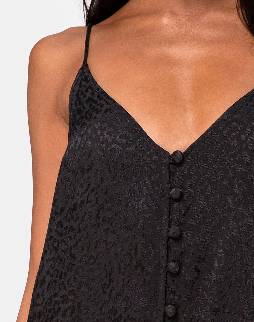 Akina Dress in Black Satin Cheetah - Image 5