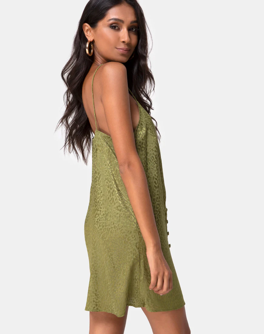 Akina Dress in Satin Cheetah Khaki - Image 2