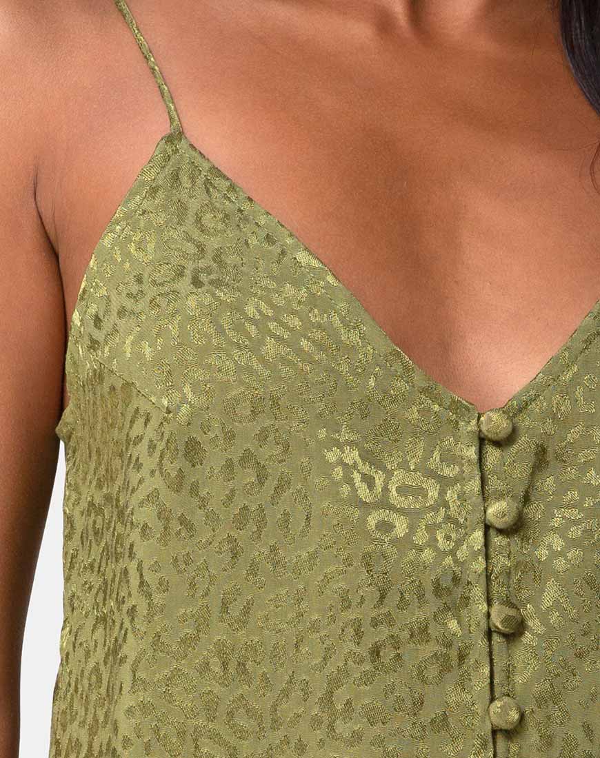 Akina Dress in Satin Cheetah Khaki - Image 5