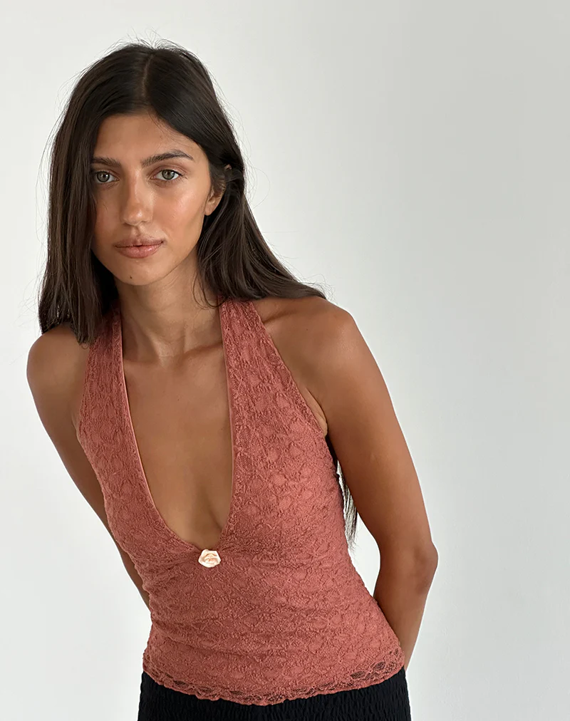 Aksa Halterneck Top in Lace Withered Rose - Image 5