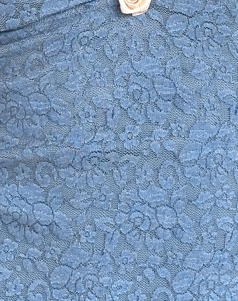 Aksa Halterneck Top in Moonlight Blue Lace with Rose - Image 5