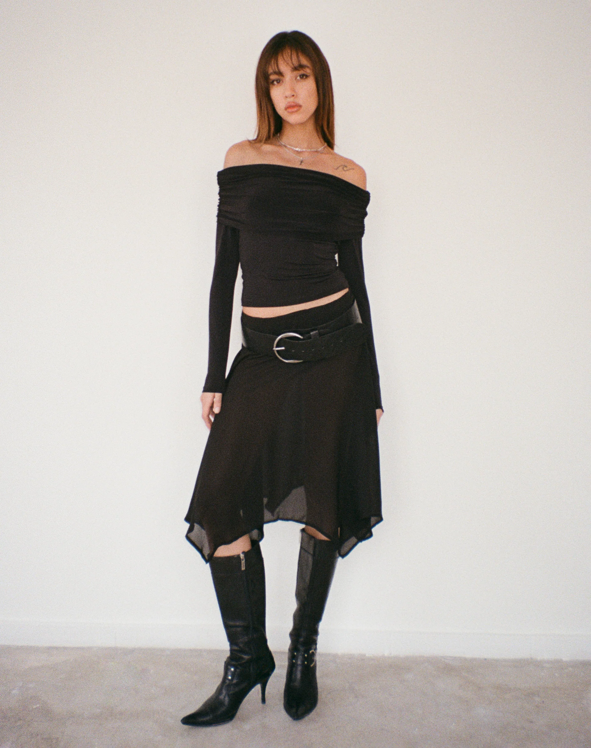 Albertha Midi Skirt in Chiffon Black - Image 2