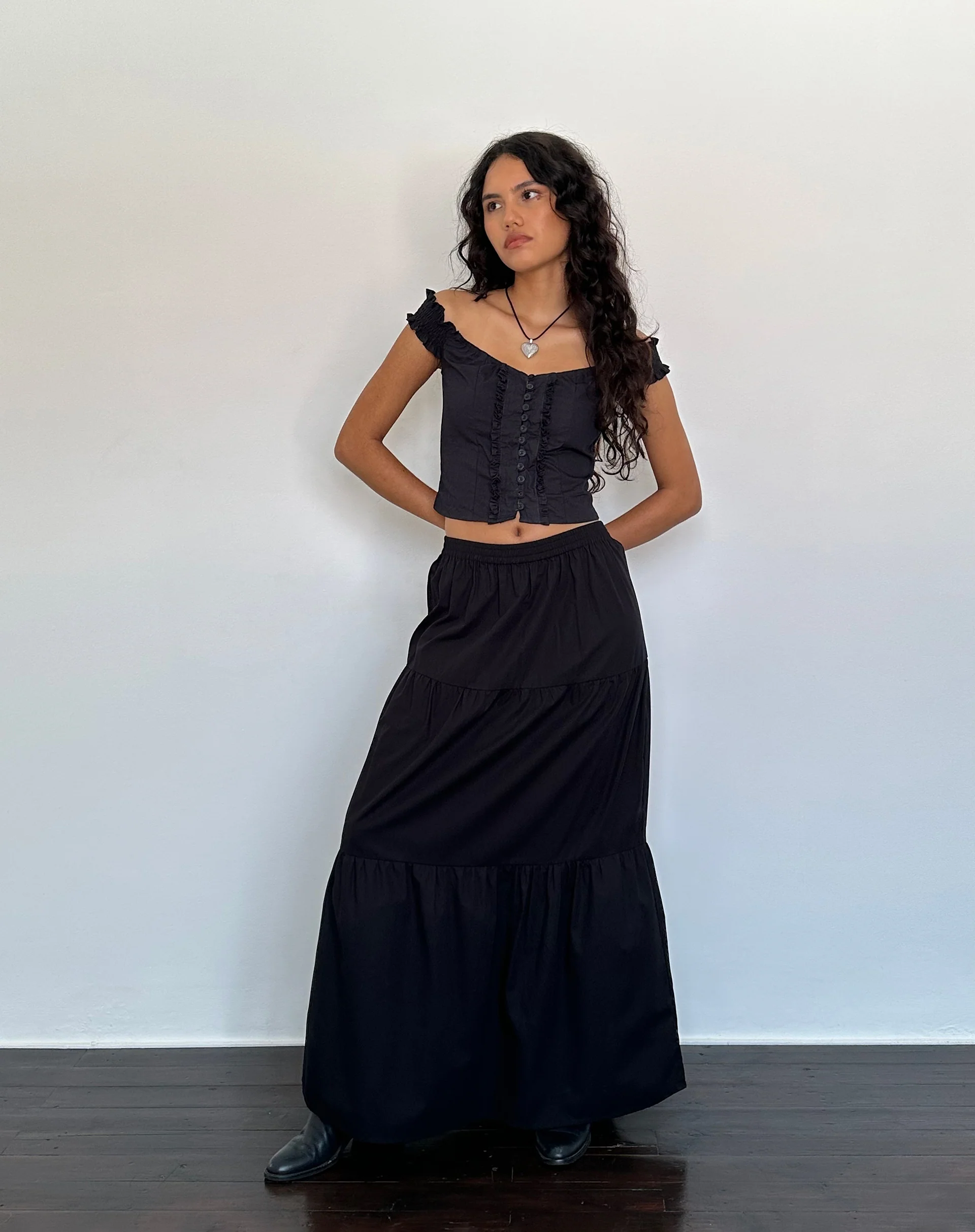 Alderidge Bardot Corset Top in Black - Image 2