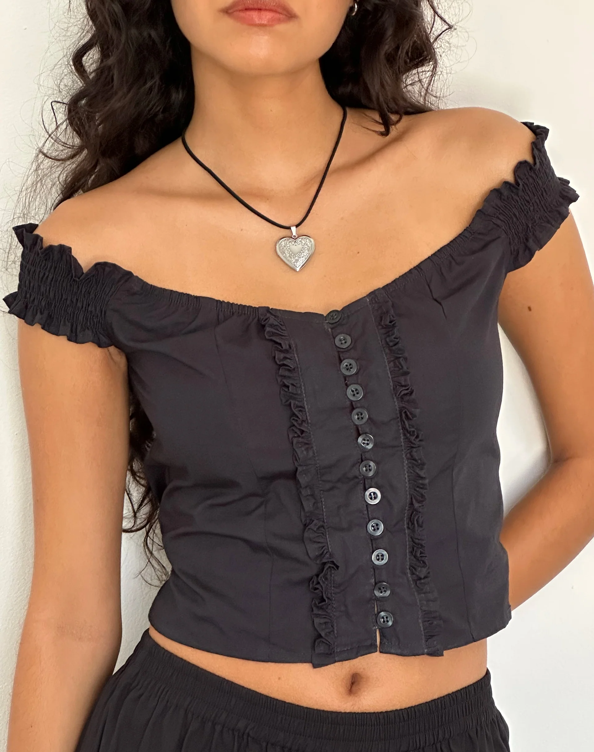 Alderidge Bardot Corset Top in Black - Image 3