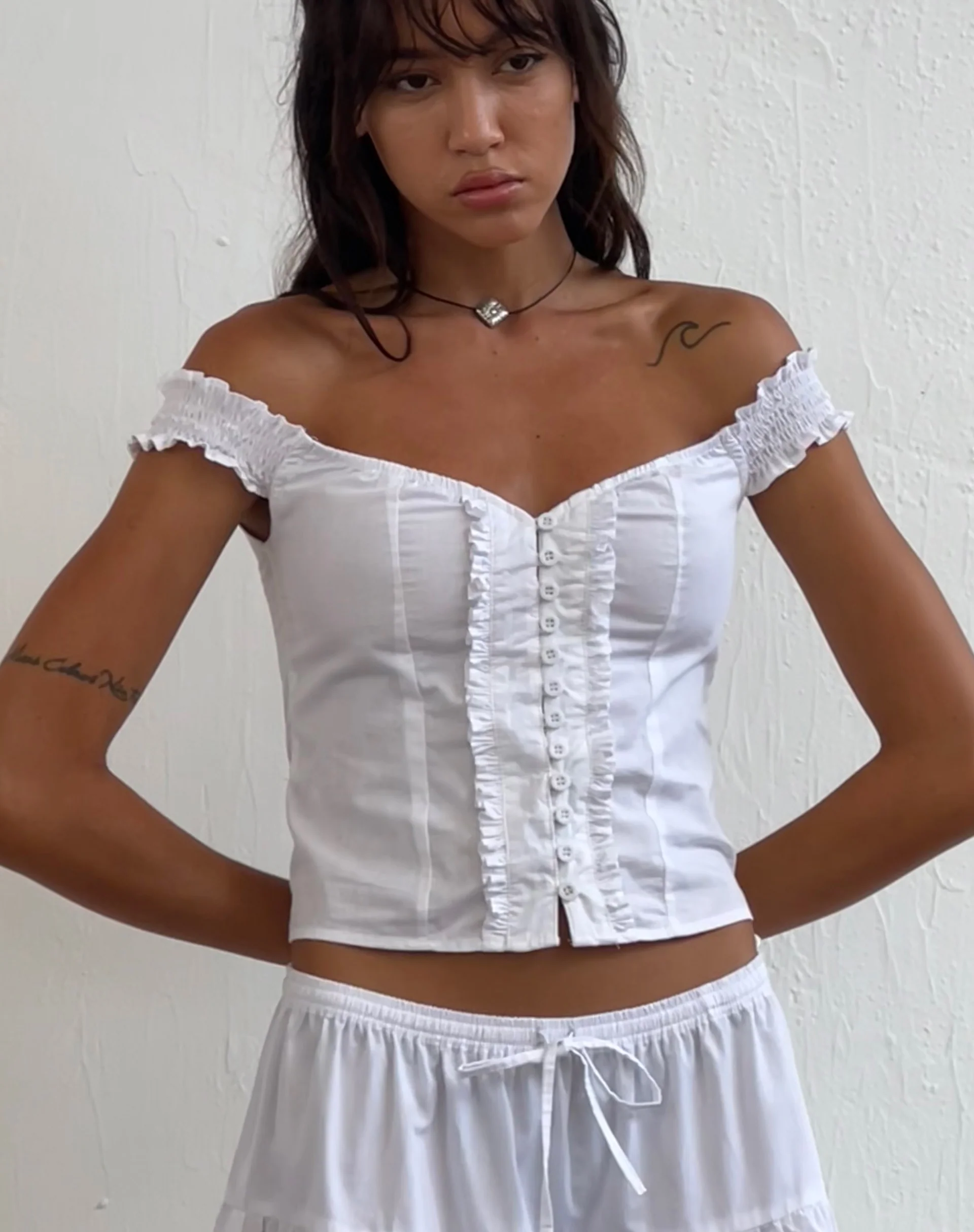 Alderidge Bardot Corset Top in White - Image 2