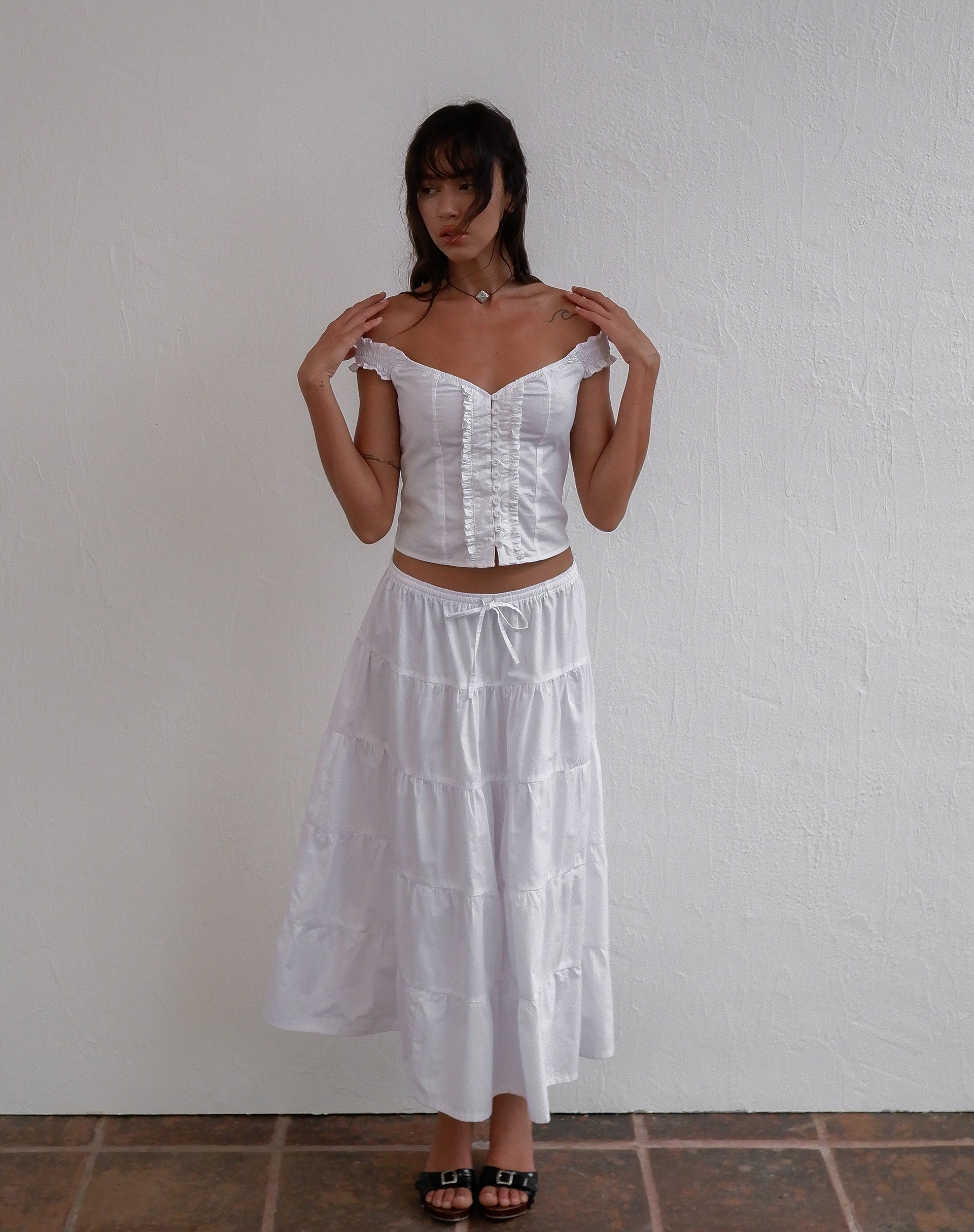 Alderidge Bardot Corset Top in White - Image 7