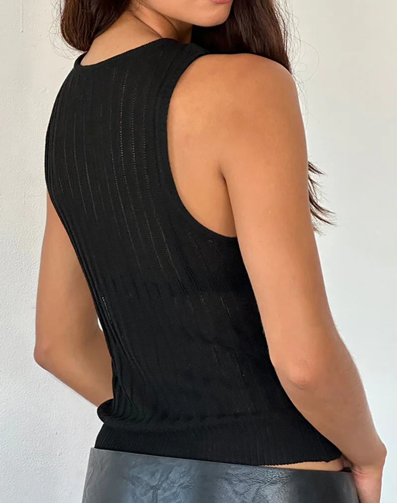 Alessia Vest Top in Wide Rib Knit Black - Image 5