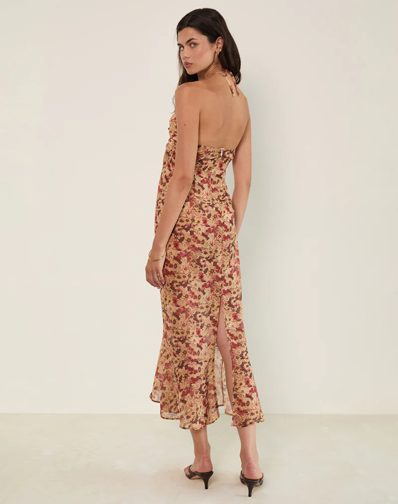 Alette Halterneck Maxi Dress in Chiffon Rusty Flower - Image 5