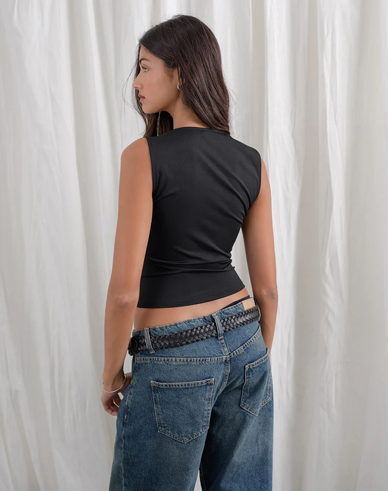 Alexia Square Neck Buckle Top in Black - Image 3