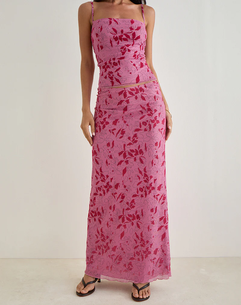 Alfreda Maxi Skirt in Stencil Flower Pink - Image 2