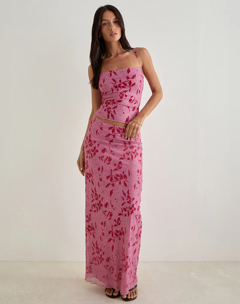 Alfreda Maxi Skirt in Stencil Flower Pink - Image 3