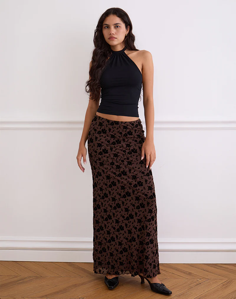 Alfreda Maxi Skirt in Garden Floral Brown - Image 3