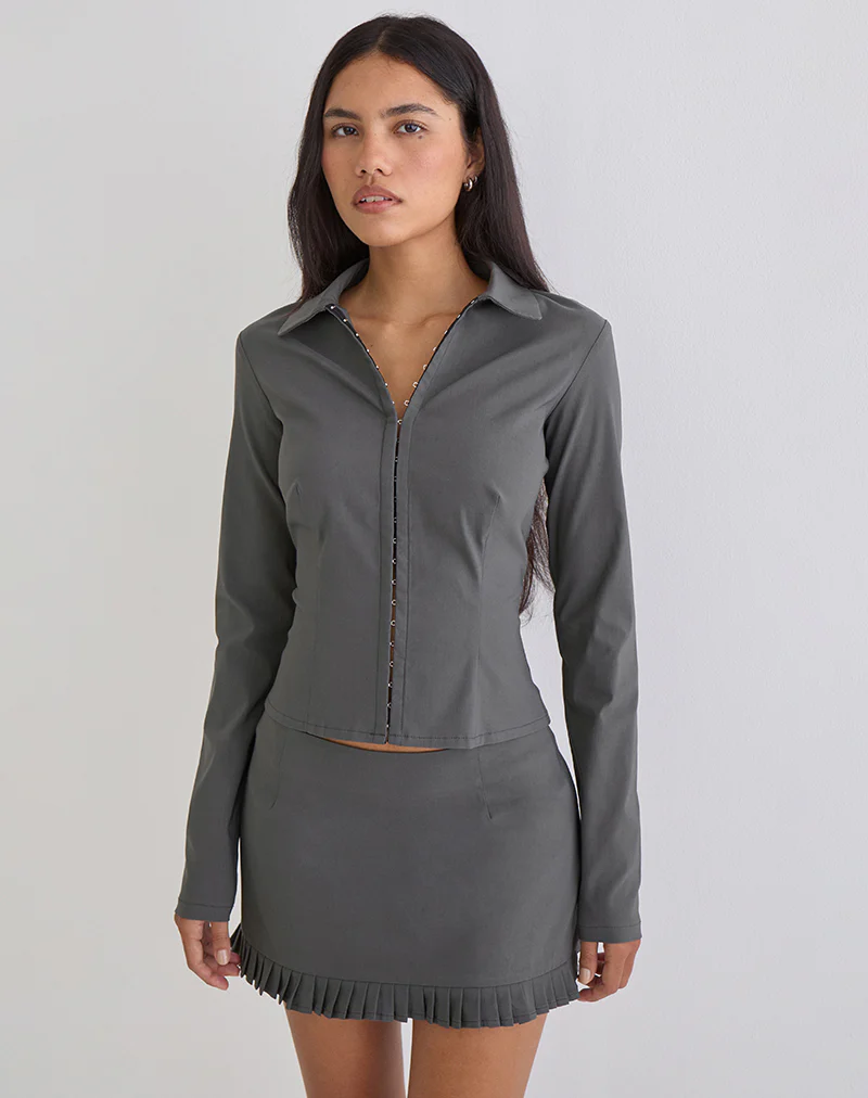 Alika Long Sleeve Top in Tailoring Slate Grey - Image 3
