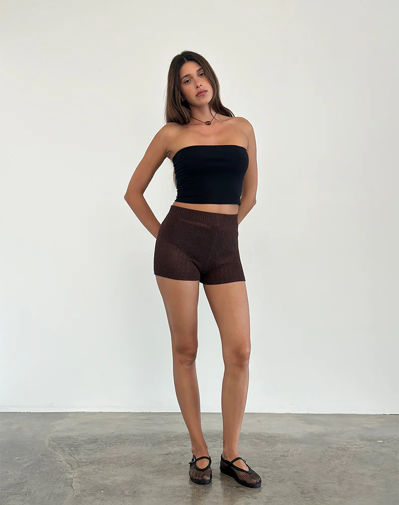 Alina Micro Short in Wide Rib Knit Brown - Image 3