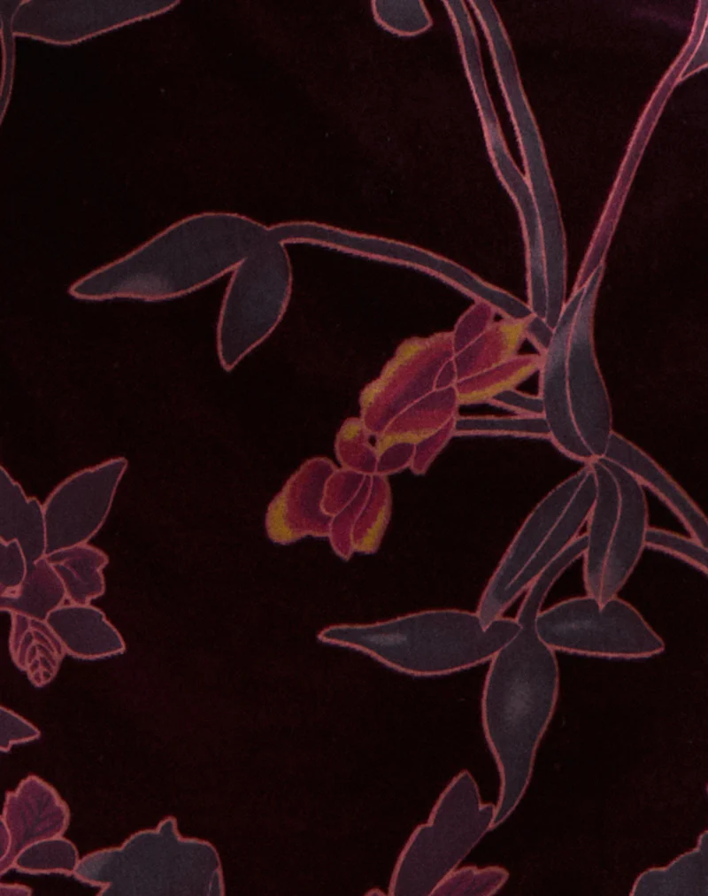 Alitra Mini Dress in Floral Devore Burgundy - Image 6