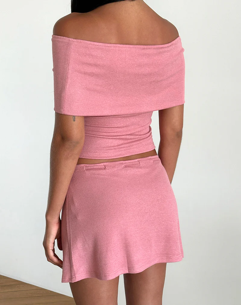Allea Mini Skirt in Dusky Pink Sheer Knit - Image 4
