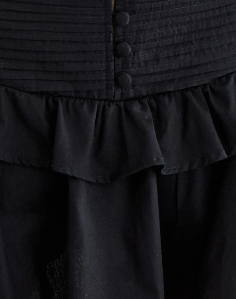 Alna V Waist Skort with Ruffle in Poplin Black - Image 5