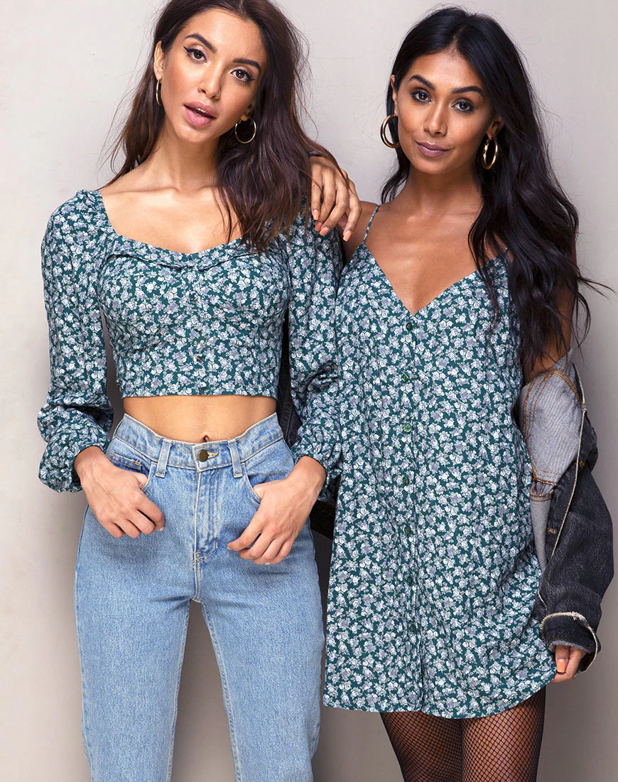 Alor Crop Top in Floral Bloom Green - Image 2