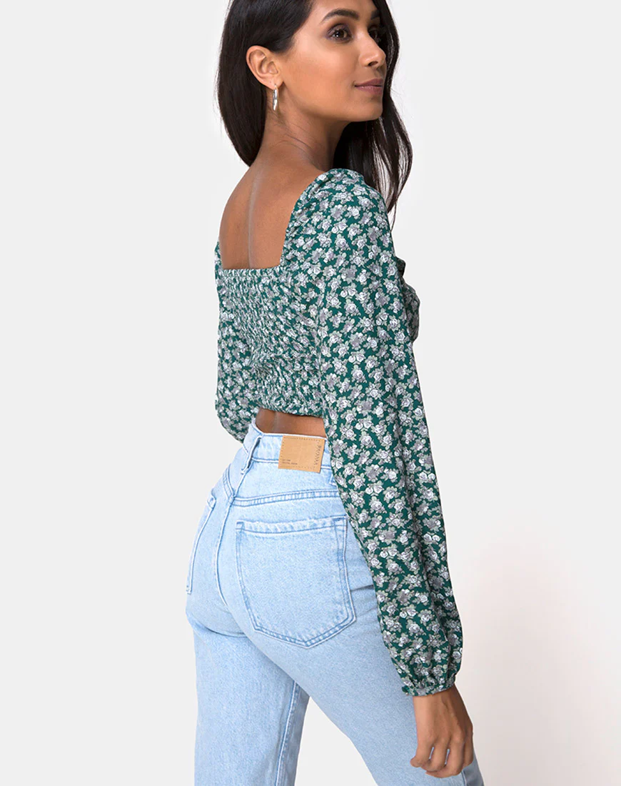 Alor Crop Top in Floral Bloom Green - Image 3