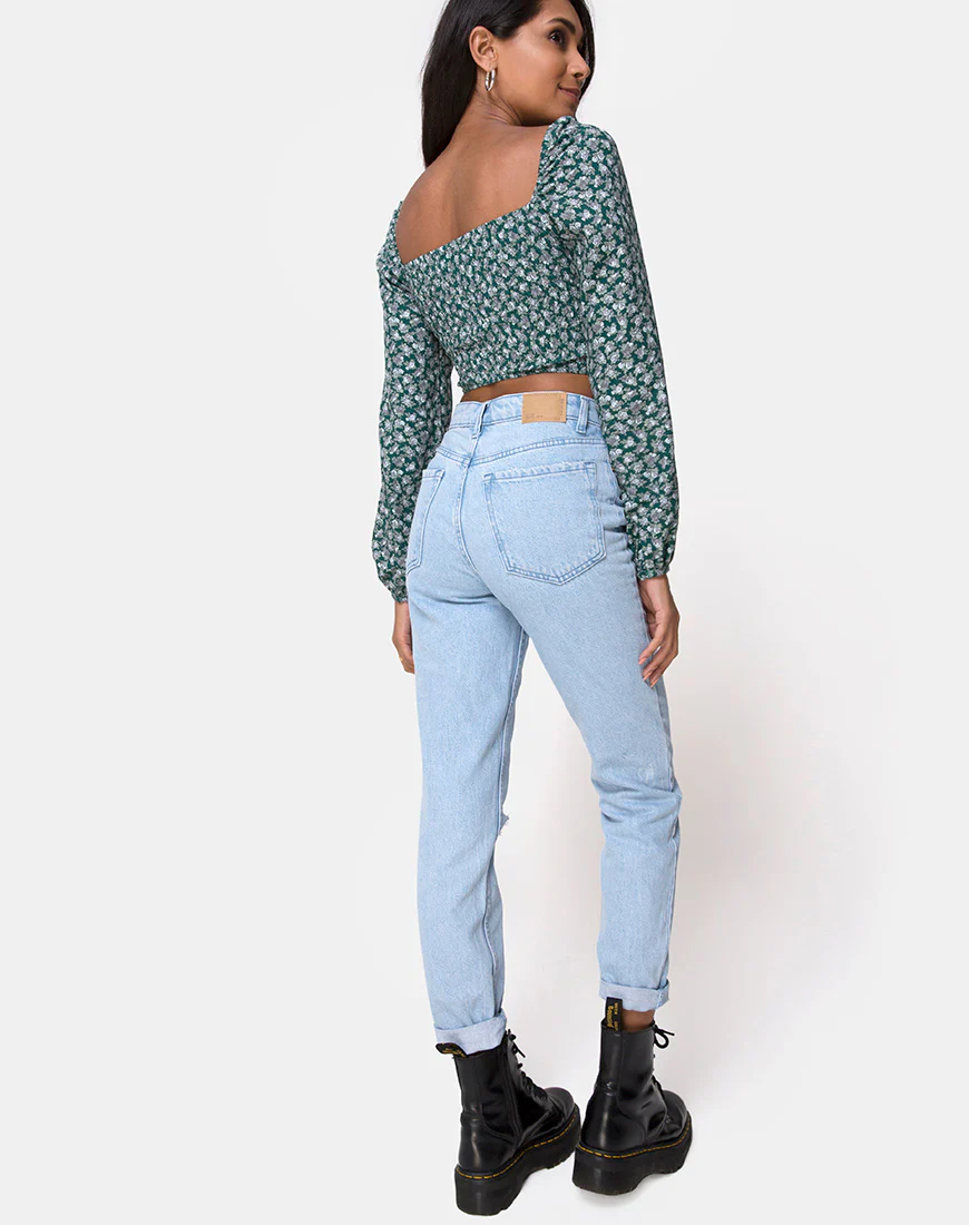 Alor Crop Top in Floral Bloom Green - Image 5