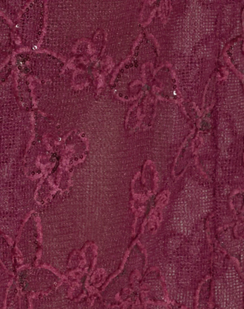 Alphia Maxi Skirt in Sequin Knit Burgundy - Image 5
