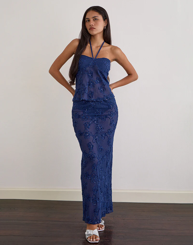 Alphia Maxi Skirt in Sequin Knit Navy - Image 4