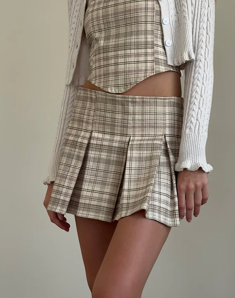 Alula Mini Skirt in Cream Pastel Check - Image 3