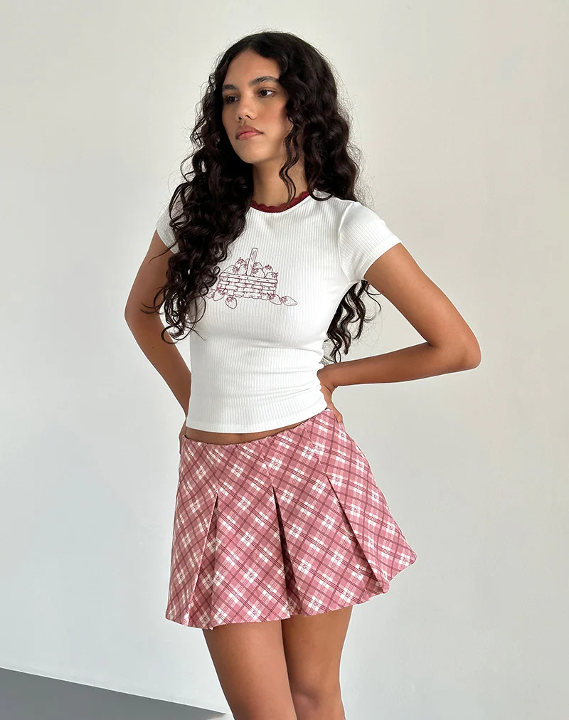 Alula Pleated Mini Skirt in Pink Tartan - Image 2