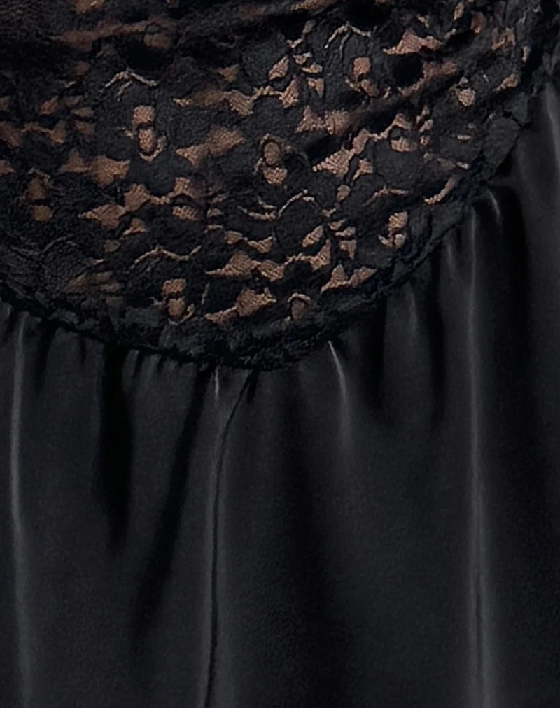 Alunan Slip Dress in Satin Lace Black - Image 6