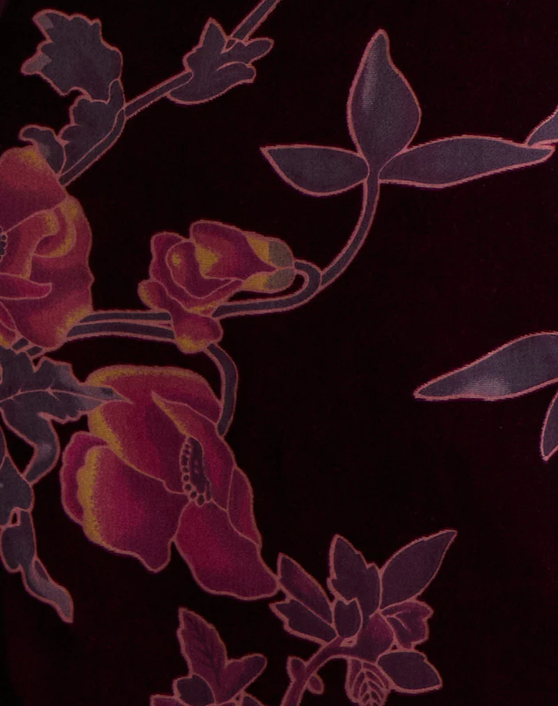 Alvana Mini Dress in Floral Devore Burgundy - Image 5