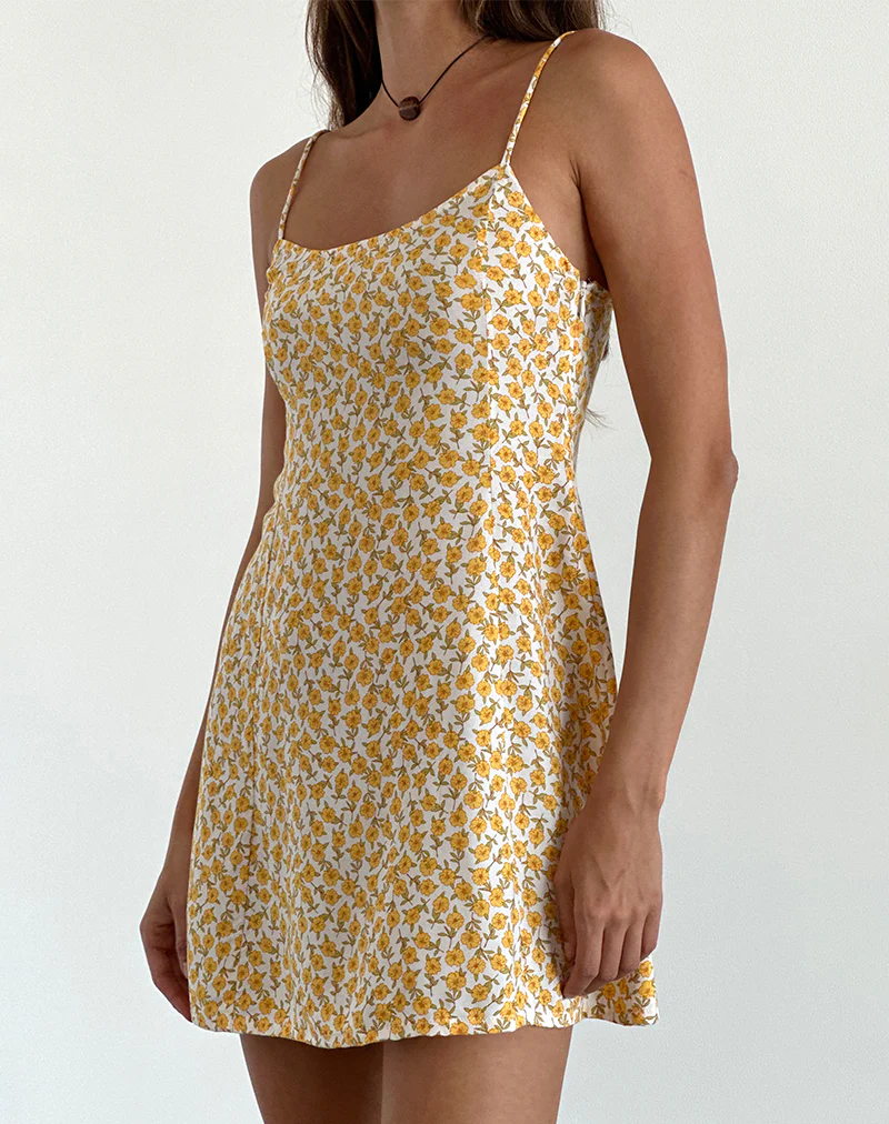 Alvary Mini Dress in Yellow Cosmos Garden - Image 3