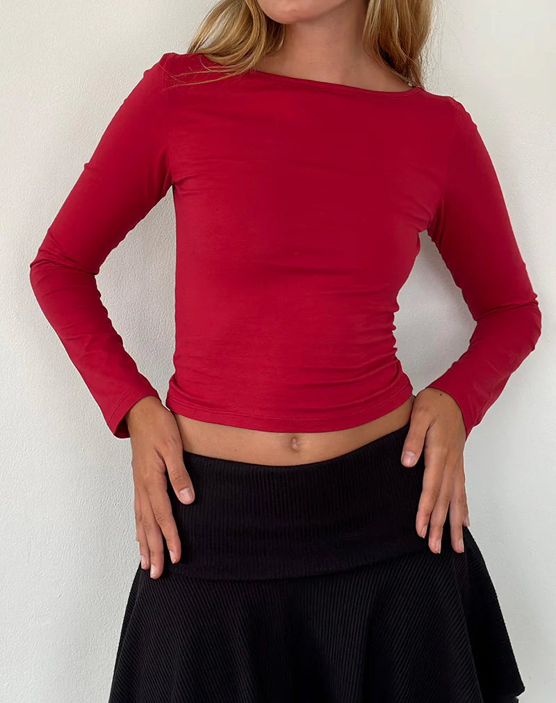 Amabon Long Sleeve Top in Adrenaline Red - Image 3