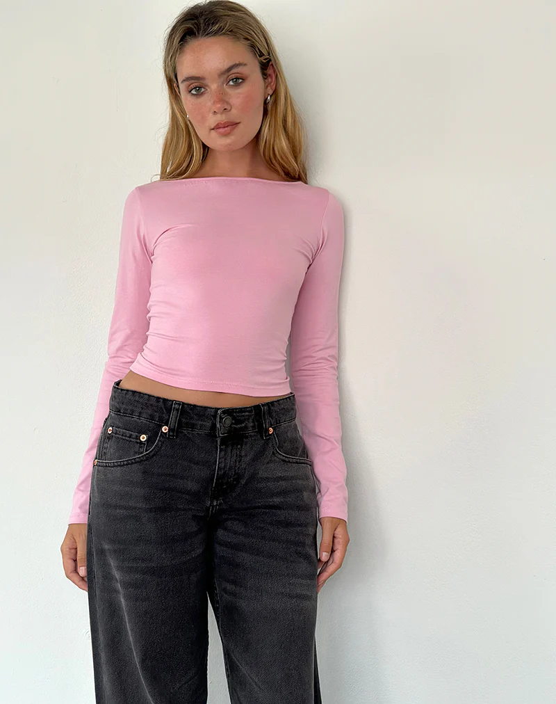 Amabon Long Sleeve Top in Flamingo Pink - Image 2