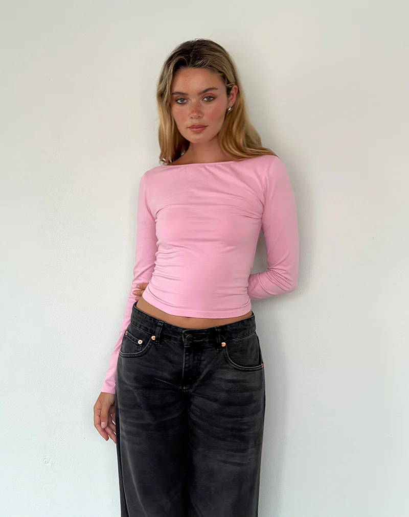 Amabon Long Sleeve Top in Flamingo Pink - Image 4