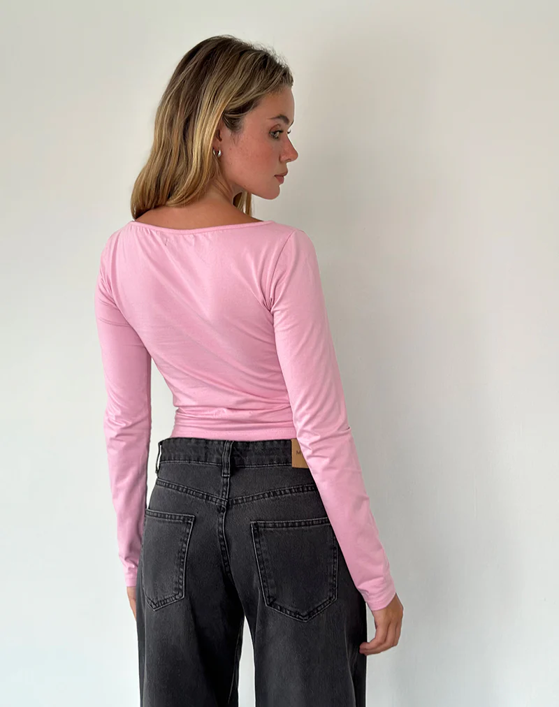 Amabon Long Sleeve Top in Flamingo Pink - Image 5