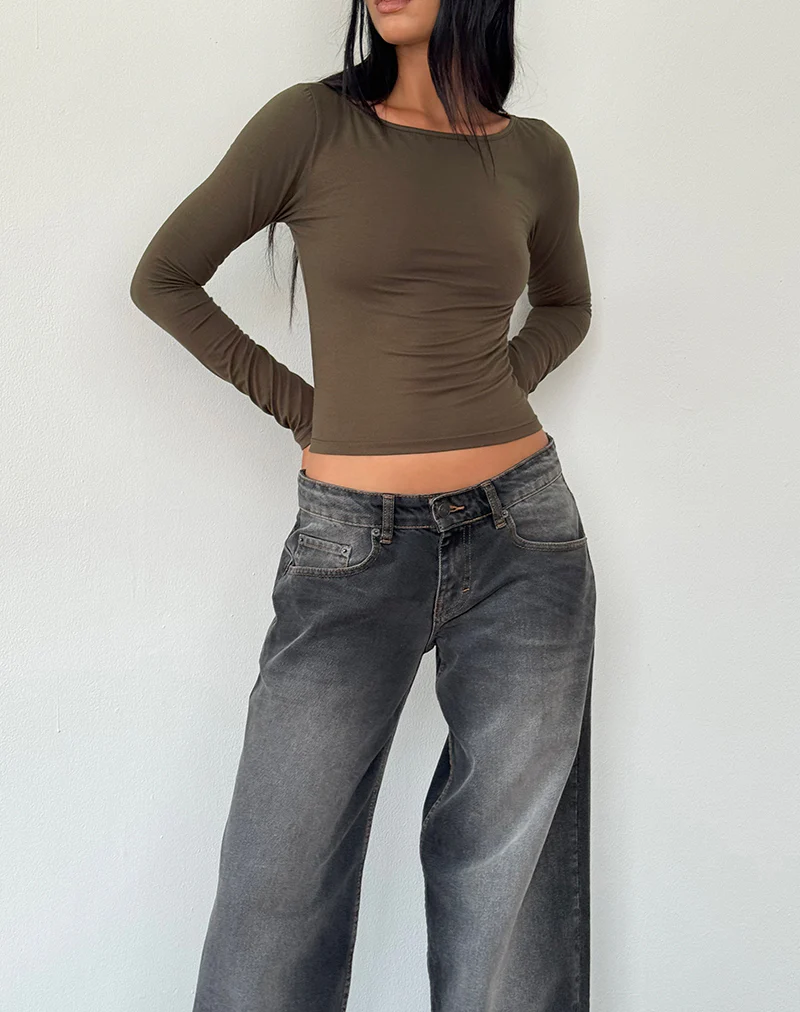 Amabon Long Sleeve Top in Olive - Image 3