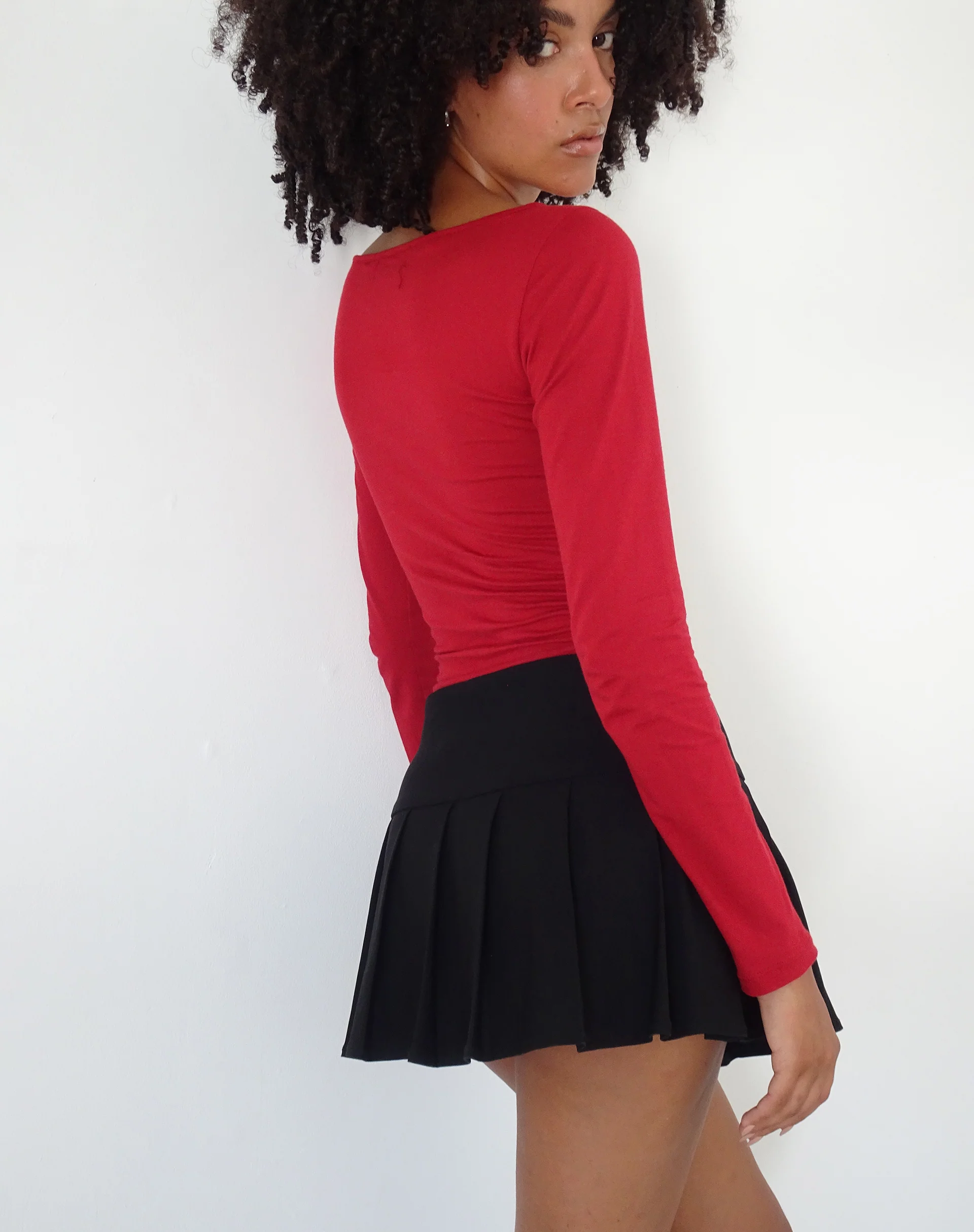 Amabon Long Sleeve Top in Adrenalin Red with Cherry Print - Image 4