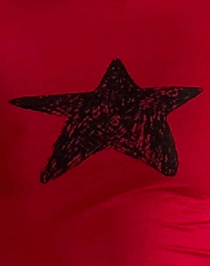 Amabon Long Sleeve Top in Adrenaline Red with Black Star - Image 6