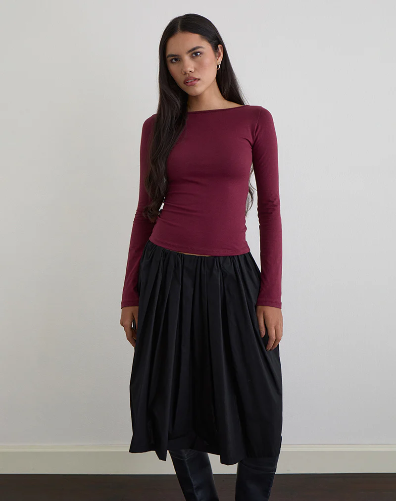 Amabon Long Sleeve Top in Burgundy - Image 2