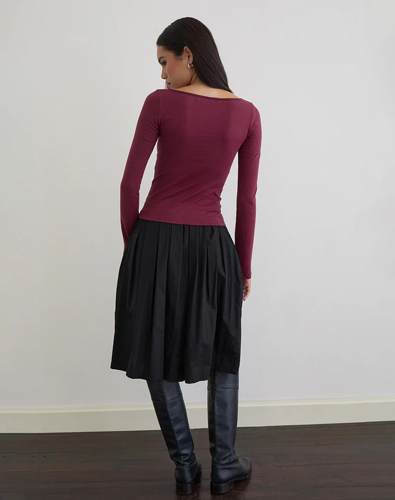 Amabon Long Sleeve Top in Burgundy - Image 4
