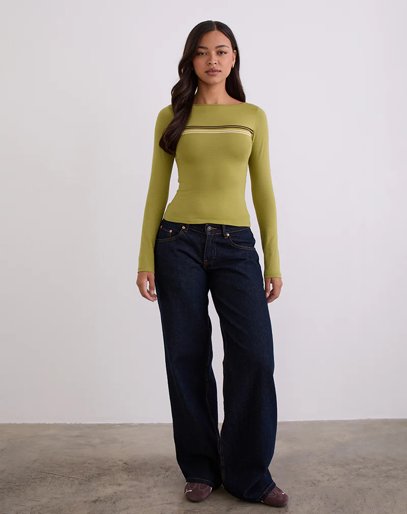 Amabon Long Sleeve Top in Cress Green Stripe - Image 3