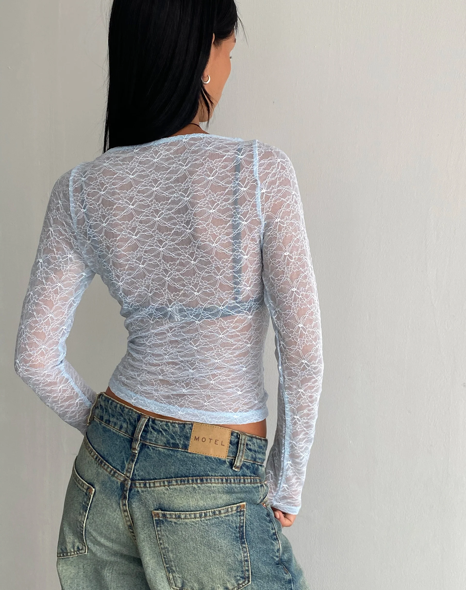 Amabon Long Sleeve Top in Lace Baby Blue - Image 6