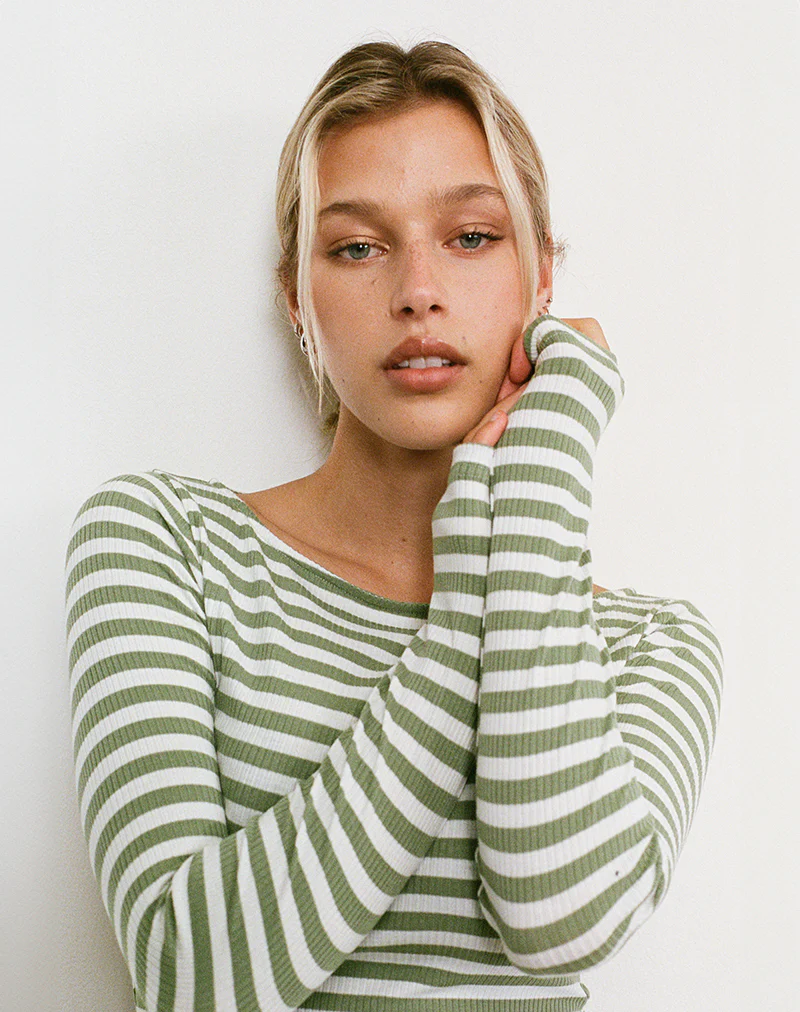 Amabon Top in Sage Green Stripe - Image 4