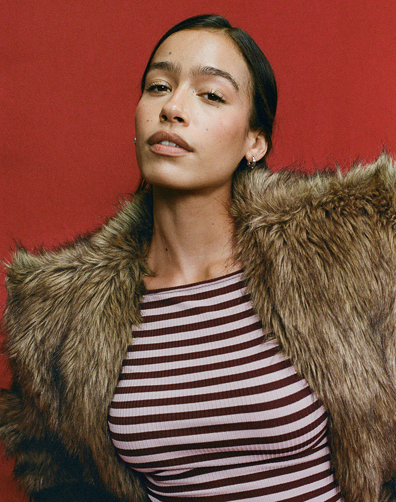 Amabon Long Sleeve Top in Tonal Brown Stripe - Image 3