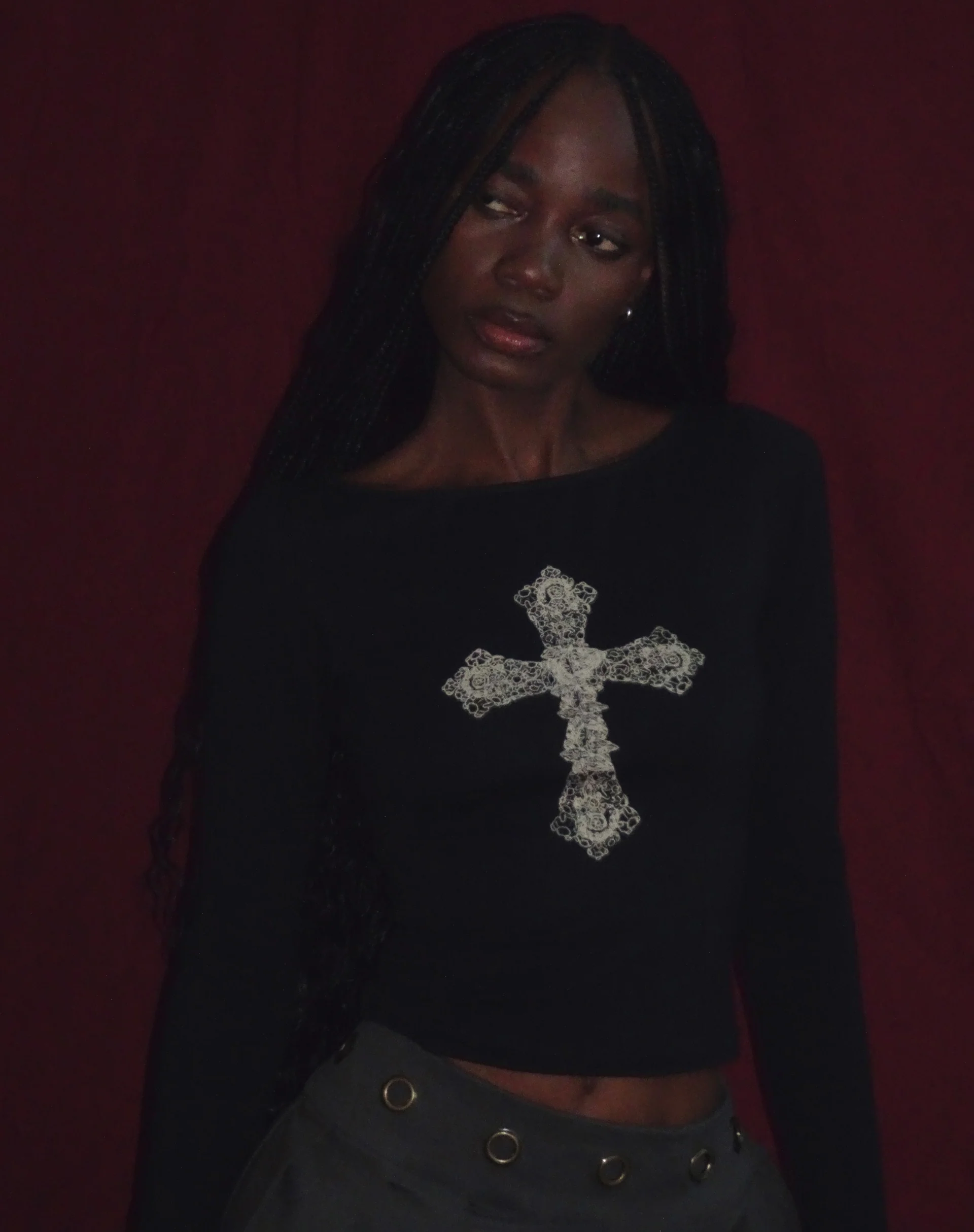 Amabon Top in Black with Cross Motif - Image 2