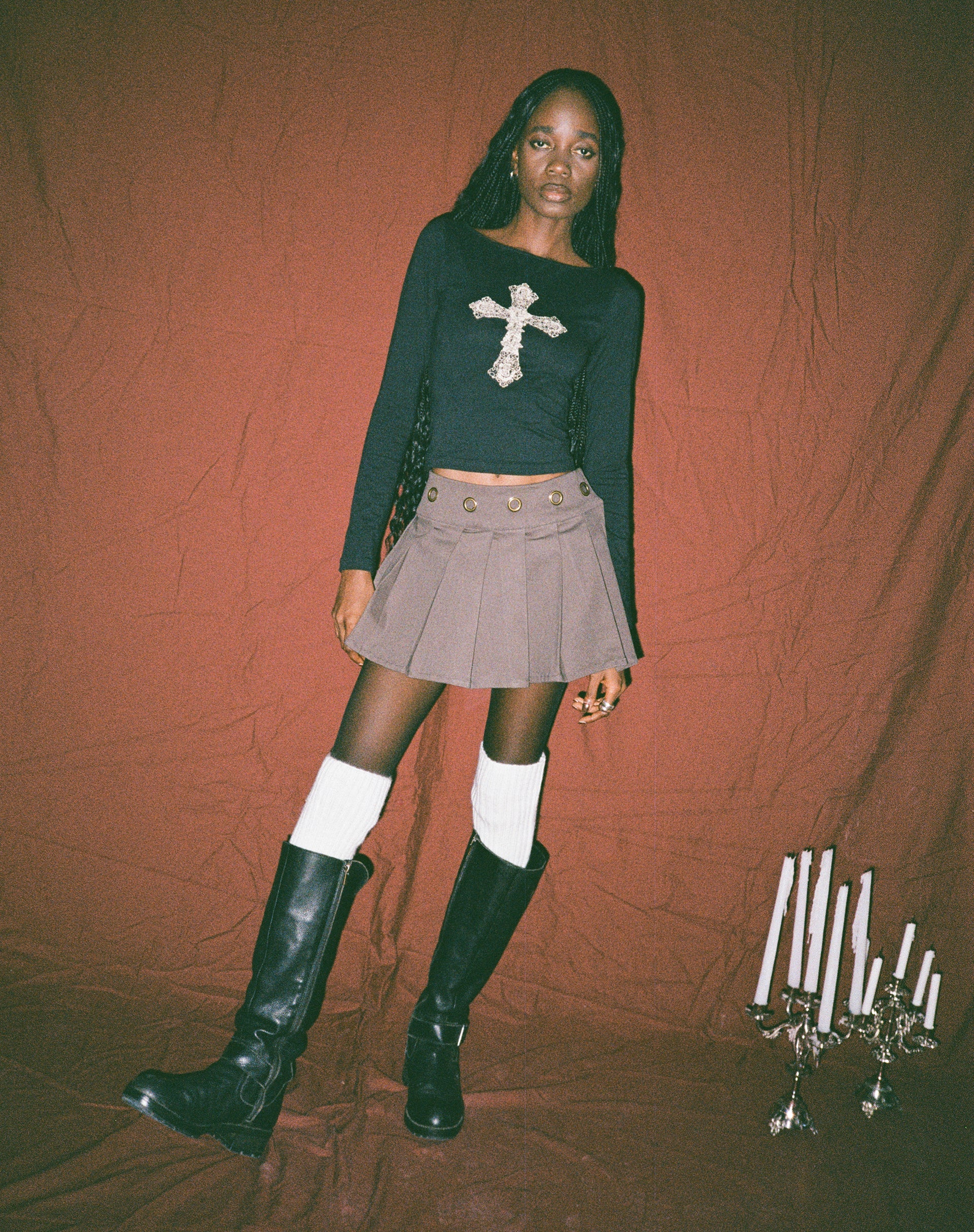 Amabon Top in Black with Cross Motif - Image 6