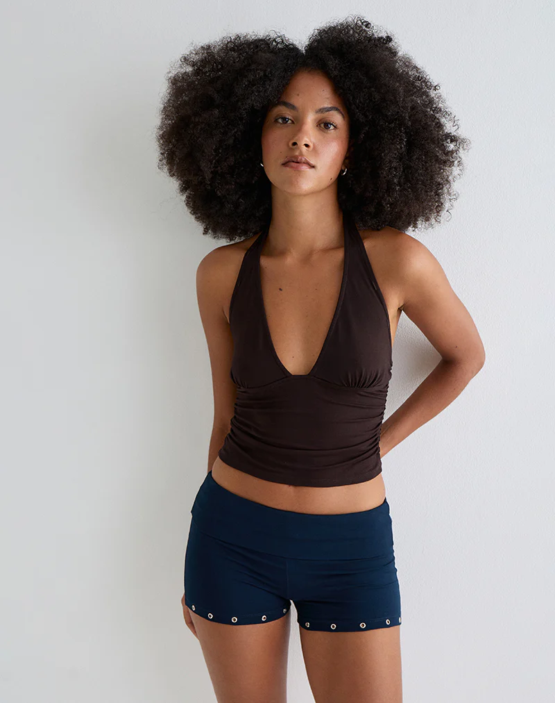 Amane Foldover Short in Rayon Jersey Navy - Image 2