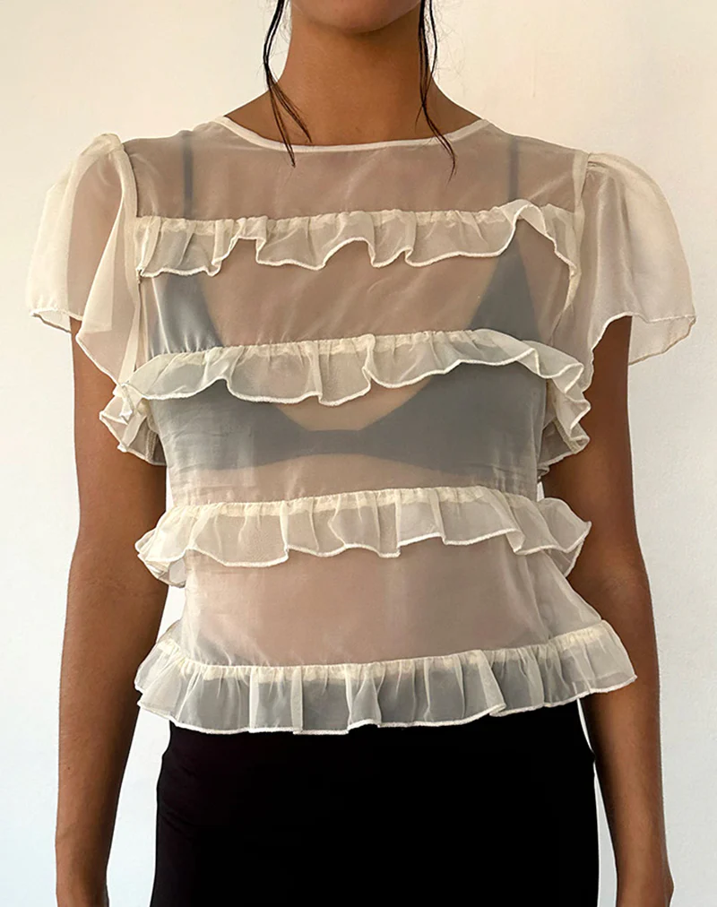 Amarissa Ruffle Top in Ivory Chiffon - Image 2