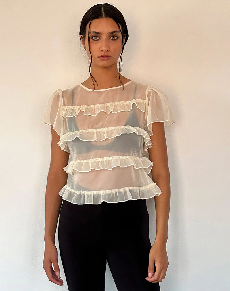 Amarissa Ruffle Top in Ivory Chiffon - Image 4
