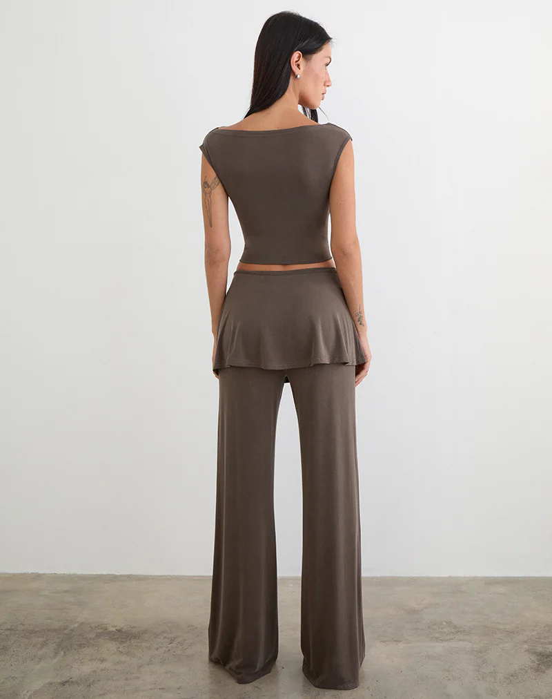 Amata Trouser Skirt in Cupro Dark Brown - Image 3
